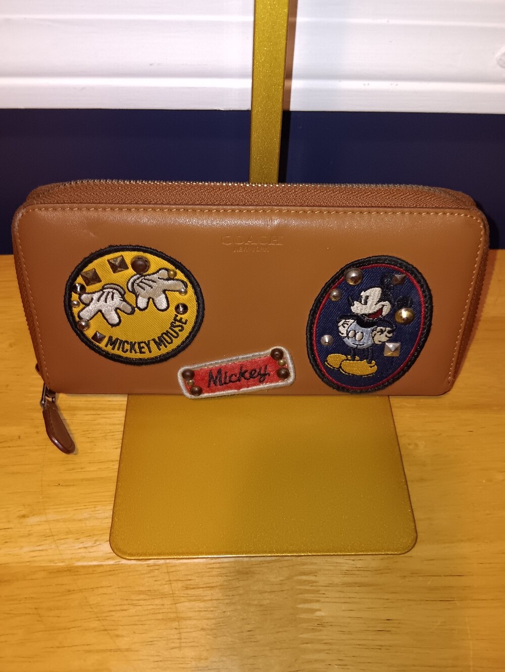Coach Brown Mickey Mouse Patch Zip Long Wallet